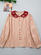 Embroidered Collar Striped Blouse