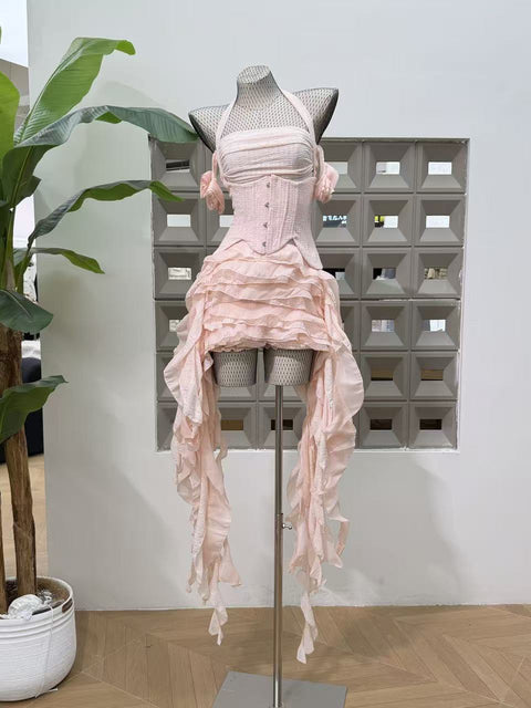 Strapless Dress With Ribbon Ties（Pair With Matching-Colored Leggings） - The Cottagecore