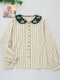 Embroidered Collar Striped Blouse