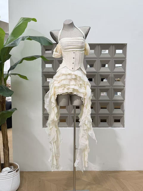 Strapless Dress With Ribbon Ties（Pair With Matching-Colored Leggings） - The Cottagecore