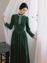 Stand Collar Velvet Victorian Dress