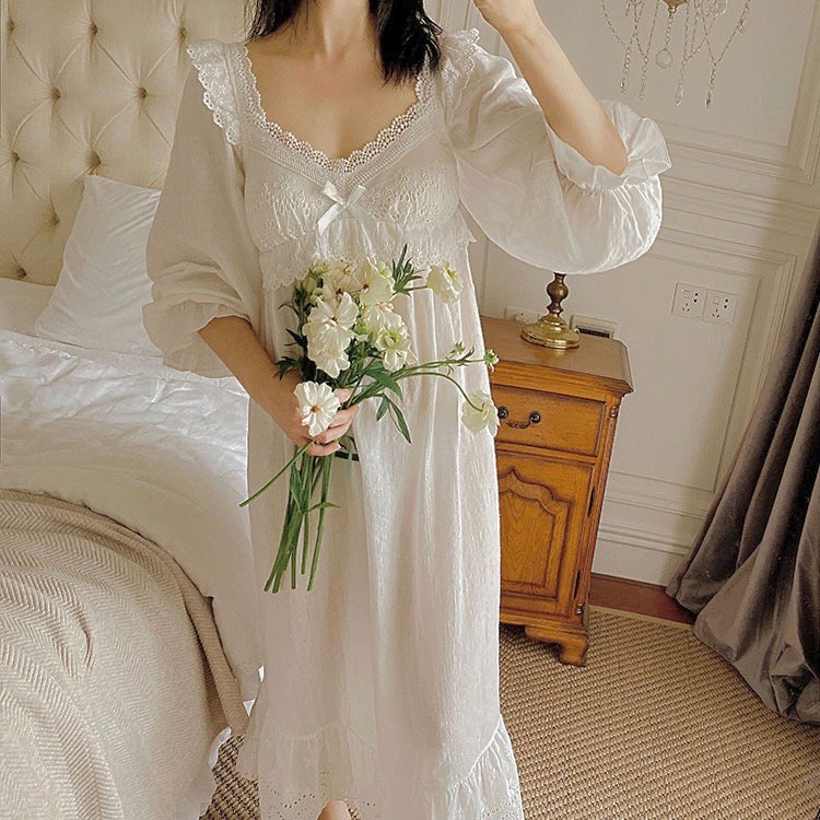 French Style Cotton Lace Sleep Gown With Breast Pad– The Cottagecore