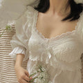 French Style Cotton Lace Sleep Gown With Breast Pad