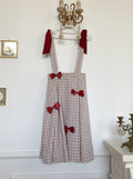 Plaid Suspender Skirt With Bows