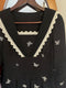 Vintage Butterfly Embroidered Black Dress
