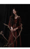 Lace Up Vintage Dard Red Rose Dress With Rose Necklace