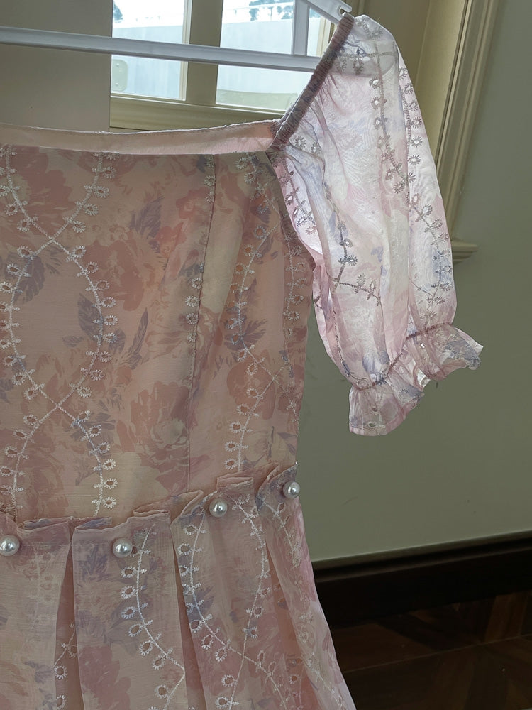 Pink Romantic Beaded Print Dress– The Cottagecore