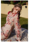 Retro Rose Print Dress With Lace Choker