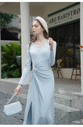 Elegant Solid Color Knitted Slit Dress