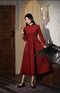 Vintage Red Stand Lace Collar Corduroy Dress
