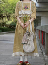 Cute Rabbit Embroidered Linen Dress