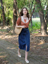 Classic Front Slit Denim Skirt