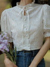 Stand Lace Collar Puffy Sleeve Blouse