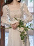 Vintage Square Neckline Patchwork Dress