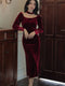Beaded Neck Elegant Velvet Dress