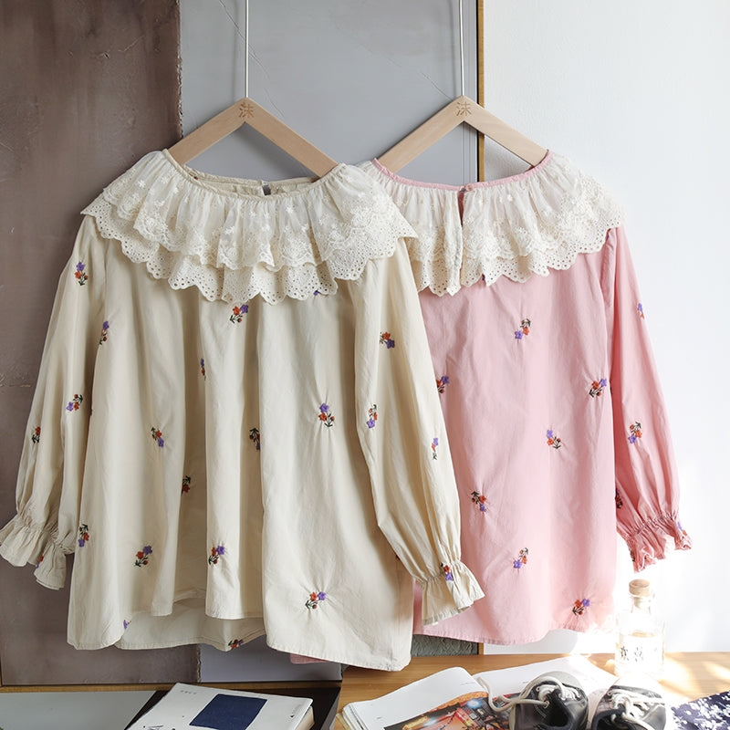 Double Layered Lace Collar Embroidered Top– The Cottagecore