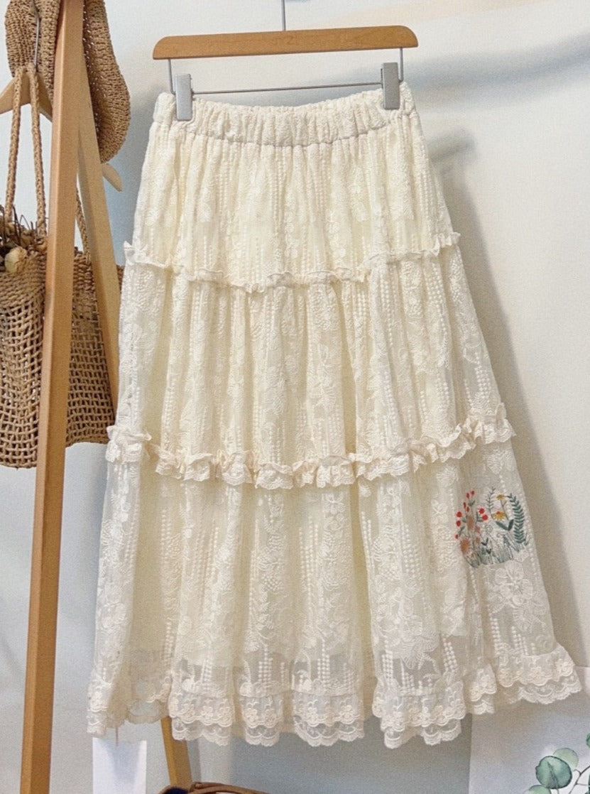 Embroidered Lace Skirt The Cottagecore