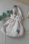 Embroidered Linen Bag With Drawstring