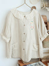 Cute Embroidered Linen Lace Trim Blouse