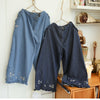 Cute Cat Embroidery Wide Leg Pants