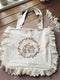 Floral Embroidered Lace Trim Linen Bag