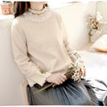 Lace Trim Stand Embroidered Collar Cotton Shirt