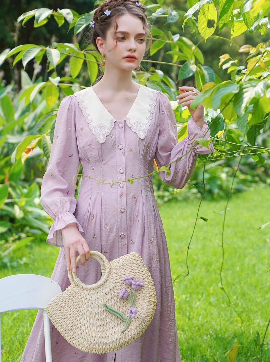 Embroidered Rose Collar Romantic Dress The Cottagecore