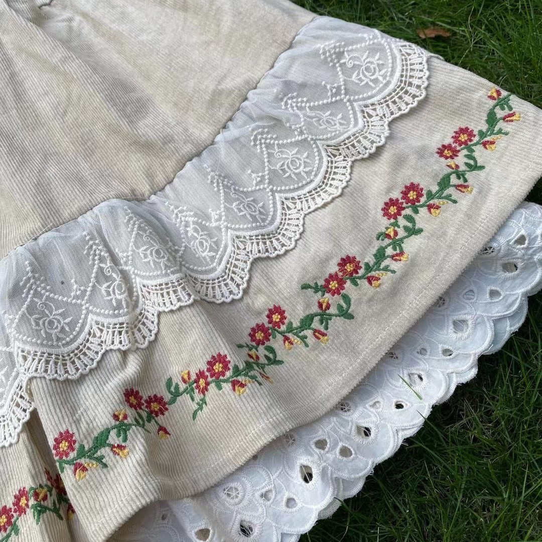 Tiered Girl Skirt, Climbing Floral Corduroy
