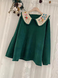 Cute Embroidered Collar Knitted Top