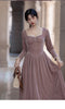 Lace Trim High Waist Vintage Velvet Dress