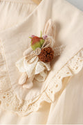 Lace Patchwork Drawstring Dress With Brooch