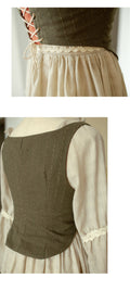 Mid Century Lace Up Corset + Frilled Dress 2pcs Set (Babushka Included)