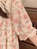 Lace Collar Floral Dress With Drawstring