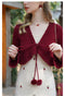 Cute Knitted Cardigan With Furry Balls + Embroidered Slip Dress