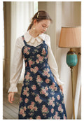 Vintage Rose Print Denim Overall Dress