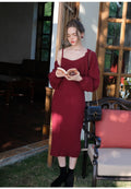 Vintage Red Knitted Cardigan + Slip Bodycon Dress