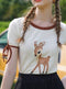 Cute Deer Embroidered T Shirt