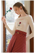 Hollow Out Rose Top + Vintage Plaid Skirt
