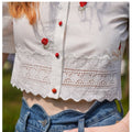 Puffy Sleeve Rose Embroidered Top