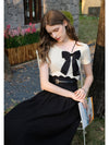 Elegant Bow Knitted T Shirt + Black A Skirt