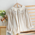 Quality Linen Lace Collar Embroidered Top