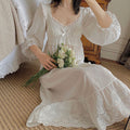 French Style Cotton Lace Sleep Gown With Breast Pad