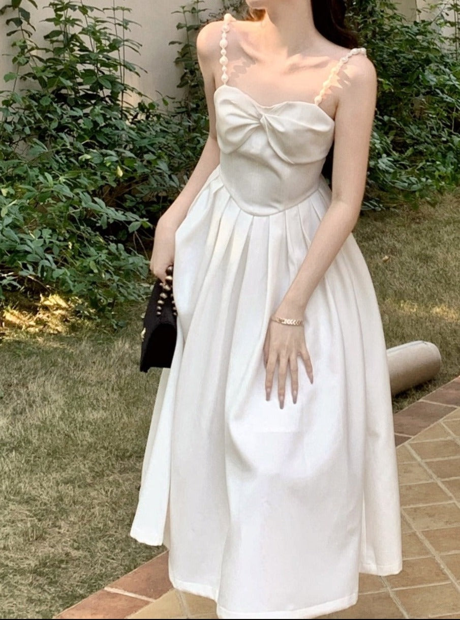 Beaded Strap Bow Slip Dress– The Cottagecore