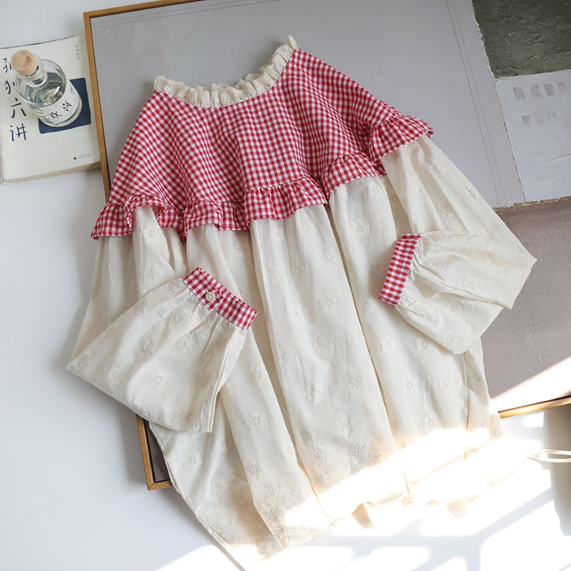 Cute Oversized Fit Checkered Ruffle Top– The Cottagecore