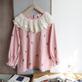 Double Layered Lace Collar Embroidered Top