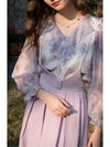 Romantic Shimmering Ruffled Chiffon Shirt + Suspender Skirt