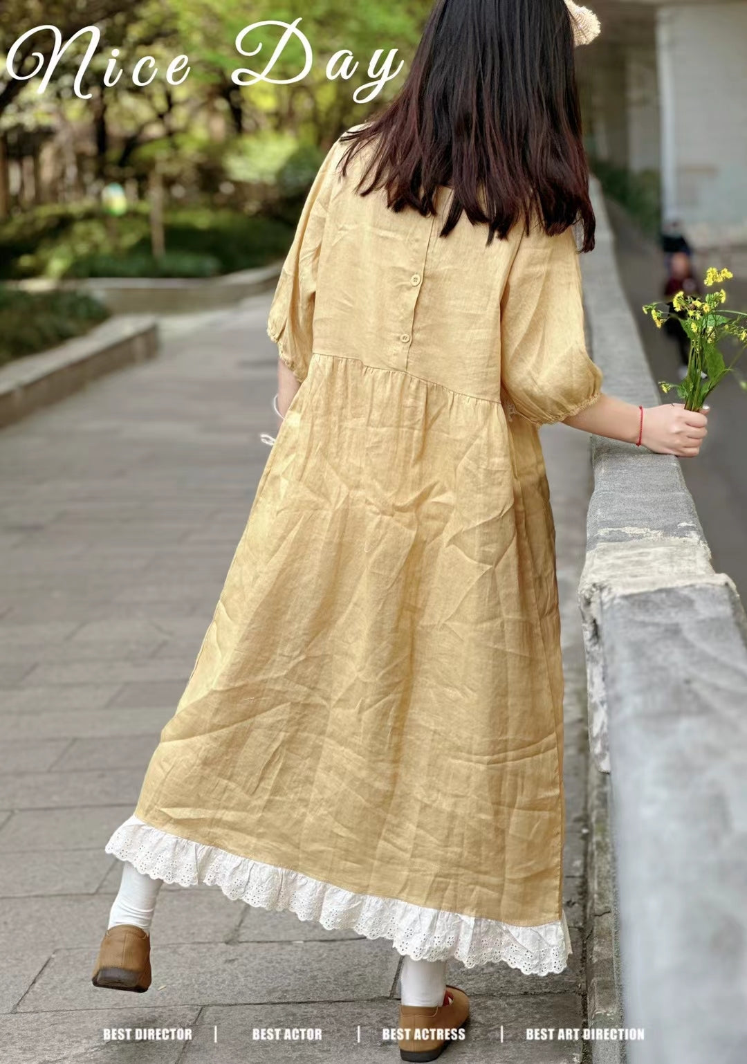 Cute Rabbit Embroidered Linen Dress The Cottagecore