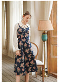 Vintage Rose Print Denim Overall Dress