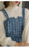 Stand Collar Lace Top + Washed Denim Overall Dress