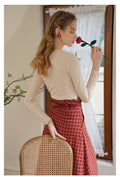 Hollow Out Rose Top + Vintage Plaid Skirt